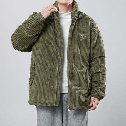 Winter Corduroy Cotton-padded Coat Warm Stand Collar Zipper Jacket Casual Outdoor Streetwear Men&