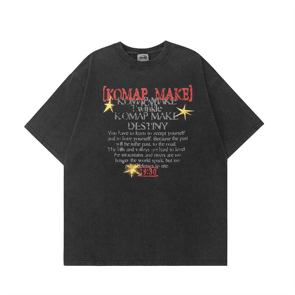 Letter XINGX Printed Round Neck Short Sleeve Novara Shop  44.00 Novara Shop Washing Black / XXL  44.00