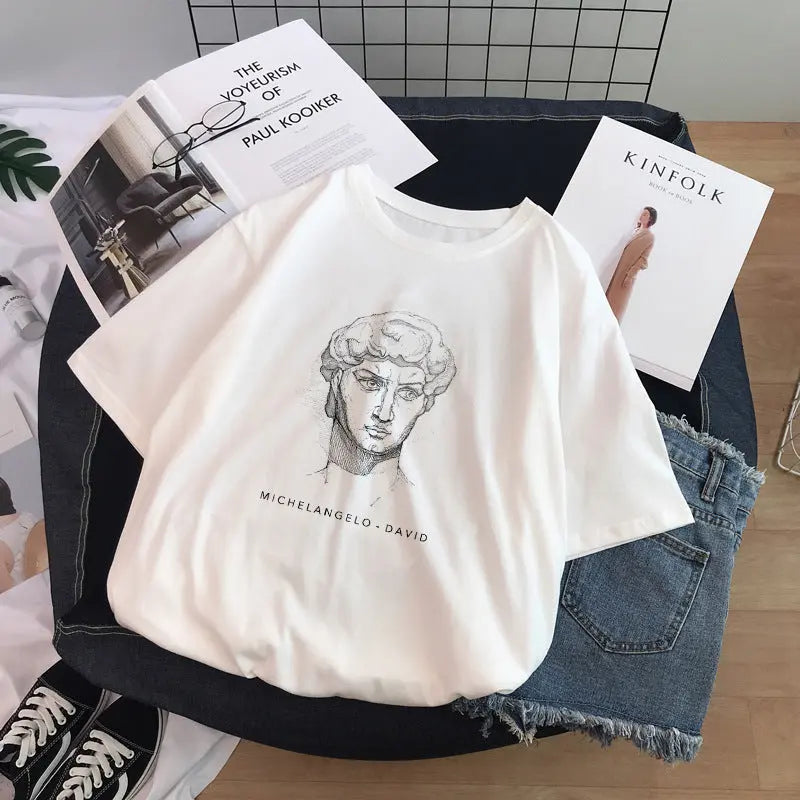 Sculpture Print T-Shirt Short Sleeve Women Novara Shop Sculpture Print T-Shirt Short Sleeve Women 17.99 Novara Shop 5 Style / XL Sculpture Print T-Shirt Short Sleeve Women 17.99