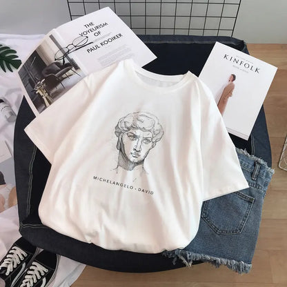 Sculpture Print T-Shirt Short Sleeve Women Novara Shop Sculpture Print T-Shirt Short Sleeve Women 17.99 Novara Shop 5 Style / XL Sculpture Print T-Shirt Short Sleeve Women 17.99