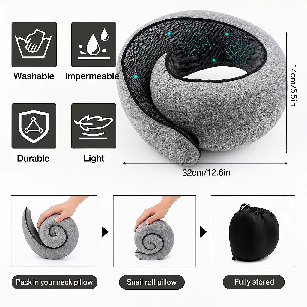 Memory Foam Travel Neck Pillow U-shaped Pillow Snail Style Travel Neck Support Portable Adjustable Soft Noon Break Sleep Pillows - Novarashop