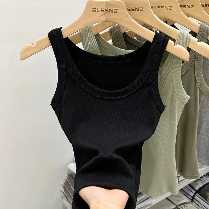 zjaiss Women Solid Round Neck Ribbed Tank Top Camisole Women 2025 Summer Basic Elastic Tank Top Novara Shop   Novara Shop