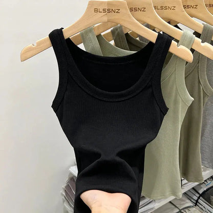 zjaiss Women Solid Round Neck Ribbed Tank Top Camisole Women 2025 Summer Basic Elastic Tank Top Novara Shop   Novara Shop