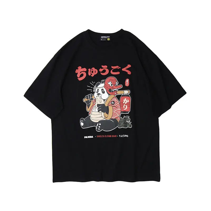 Japanese panda print T-shirt men and women Novara Shop   Novara Shop