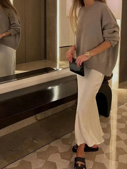 MUJER Woman 2025 Satin Skirt Women High Waist Long Skirts For Women Summer Black Midi Skirt Woman Office Elegant Women&