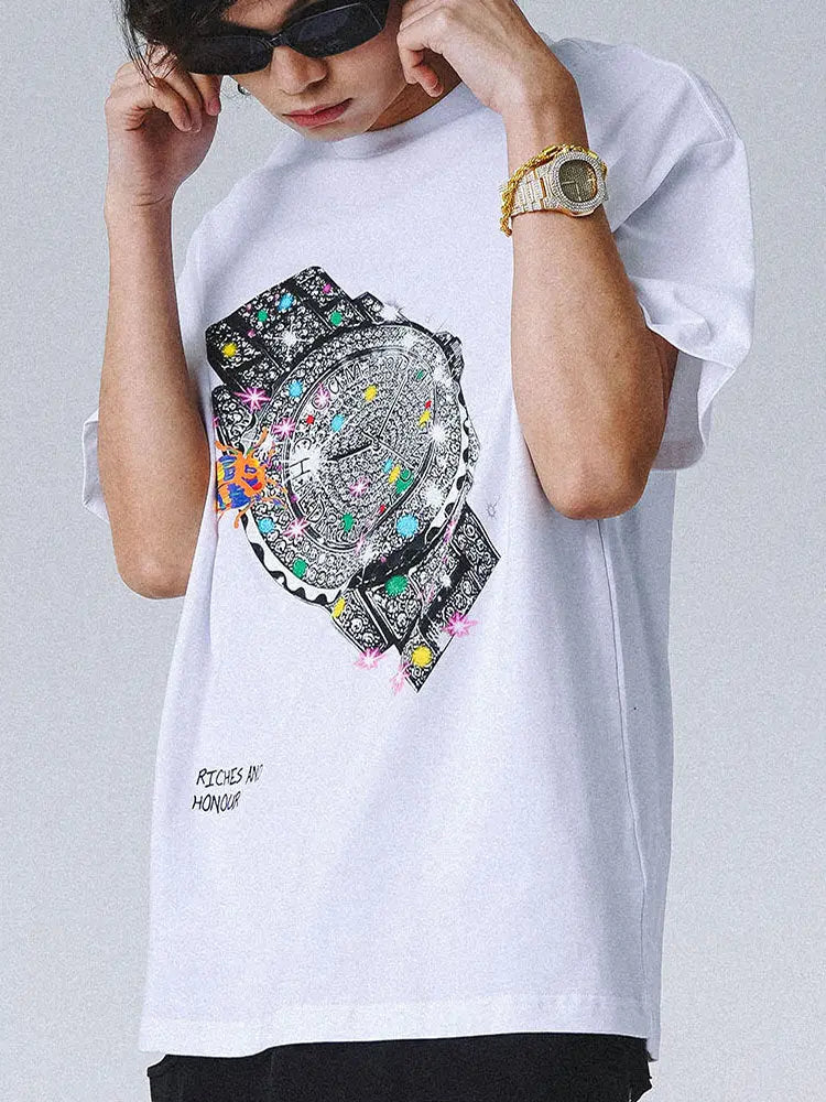 Watch Print Short-sleeved T-shirt Men Novara Shop   Novara Shop