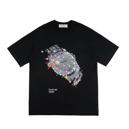 Watch Print Short-sleeved T-shirt Men Novara Shop Watch Print Short-sleeved T-shirt Men 36.00 Novara Shop Black / XL Watch Print Short-sleeved T-shirt Men 36.00