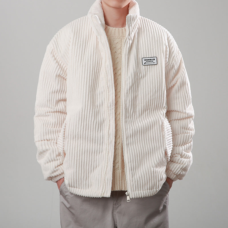 Winter Corduroy Cotton-padded Coat Warm Stand Collar Zipper Jacket Casual Outdoor Streetwear Men&