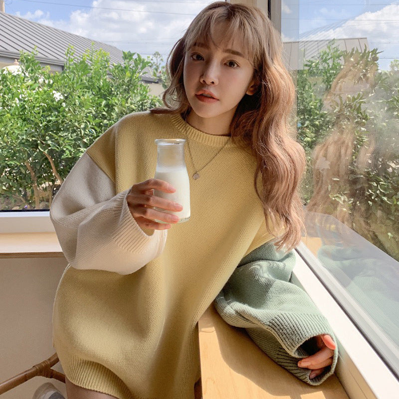 Contrast knit sweater lazy sweater Novara Shop  57.20 Novara Shop Yellow  57.20