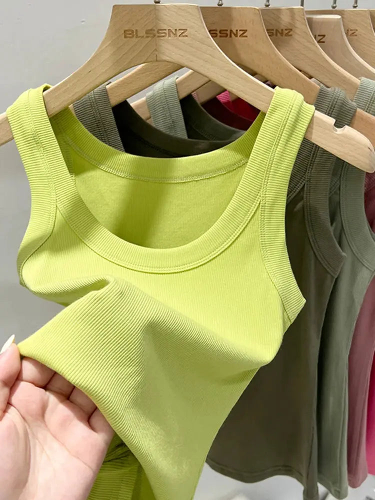zjaiss Women Solid Round Neck Ribbed Tank Top Camisole Women 2025 Summer Basic Elastic Tank Top Novara Shop   Novara Shop