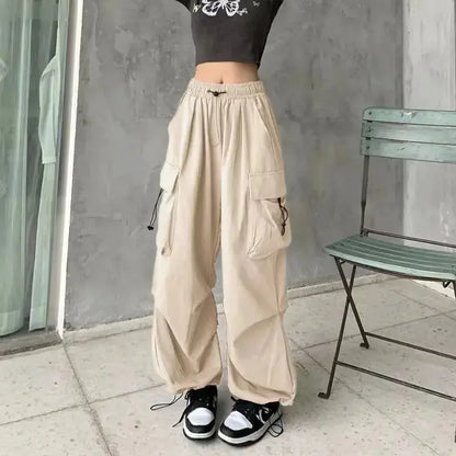 American retro tooling slacks female drape straight beam foot trousers summertime joker loose ins wide-legged pants Novara Shop Women Casual Joggers Tech Pants Solid Low Waist Pants Drawstring Wide Leg Baggy Trousers Y2k Streetwear Oversize Sweatpants  Novara Shop  Women Casual Joggers Tech Pants Solid Low Waist Pants Drawstring Wide Leg Baggy Trousers Y2k Streetwear Oversize Sweatpants