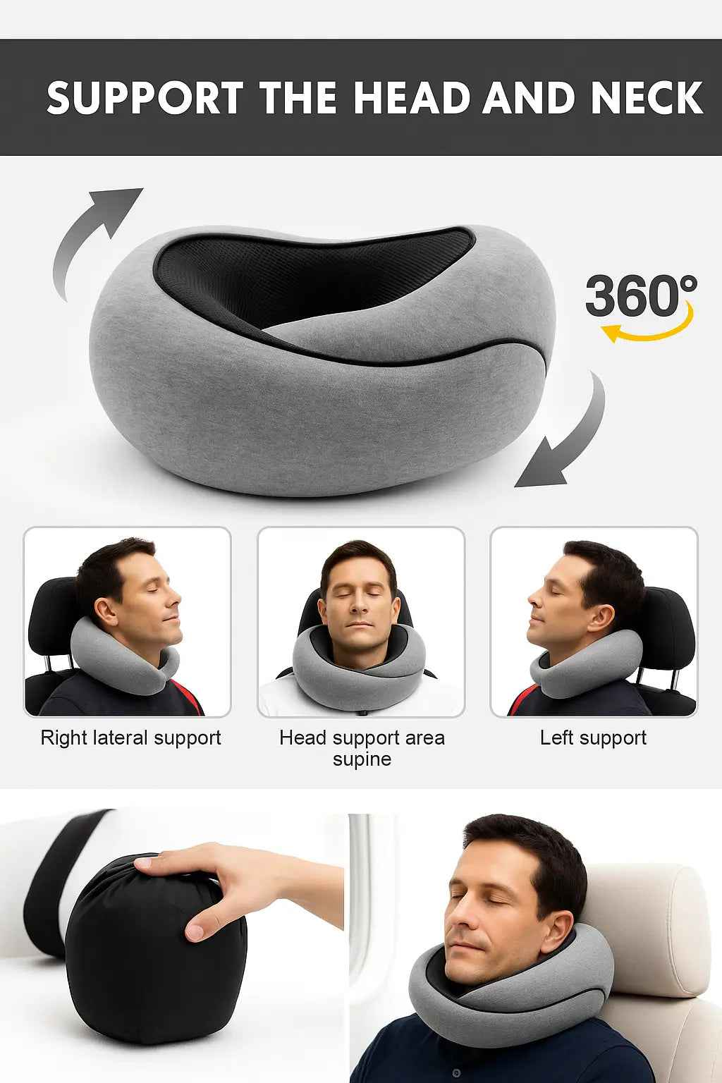 Memory Foam Travel Neck Pillow U-shaped Pillow Snail Style Travel Neck Support Portable Adjustable Soft Noon Break Sleep Pillows - Novarashop