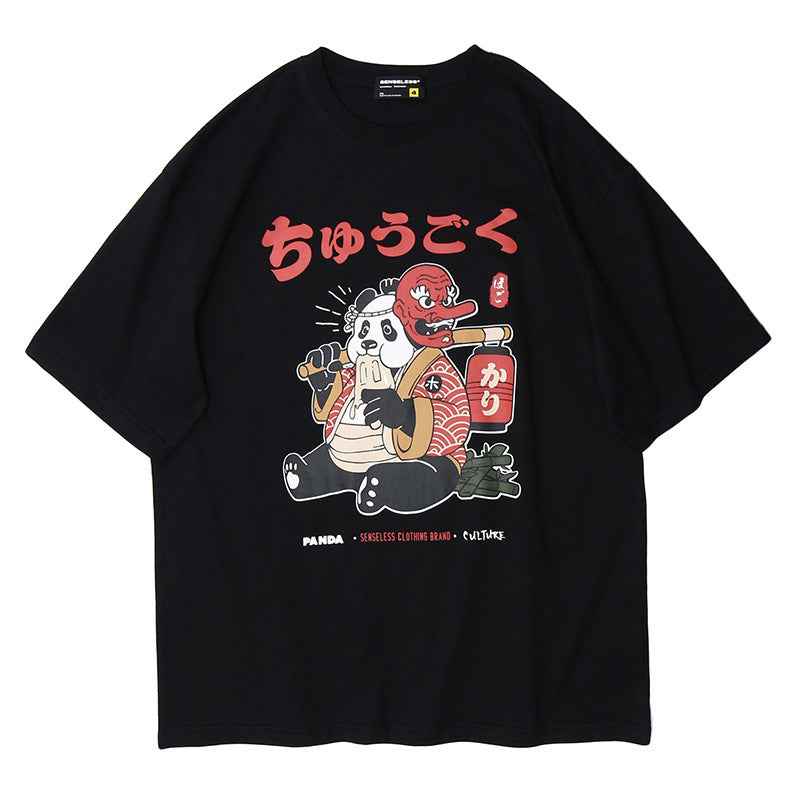Japanese panda print T-shirt men and women