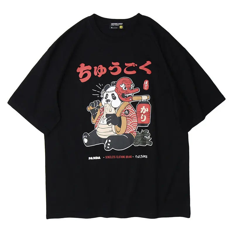 Japanese panda print T-shirt men and women Novara Shop  31.00 Novara Shop Black / XL  31.00