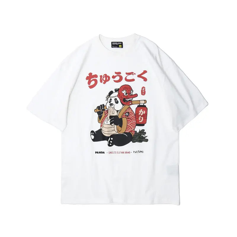 Japanese panda print T-shirt men and women Novara Shop  31.00 Novara Shop White / XL  31.00