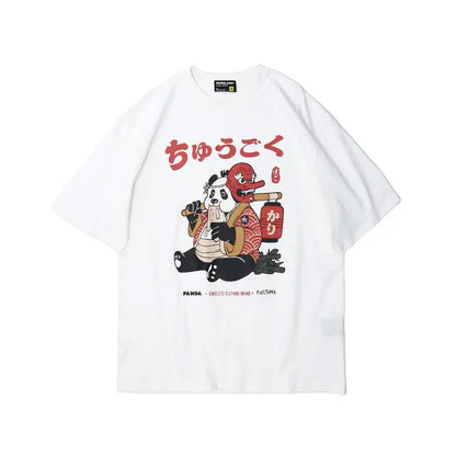 Japanese panda print T-shirt men and women Novara Shop  31.00 Novara Shop White / XL  31.00