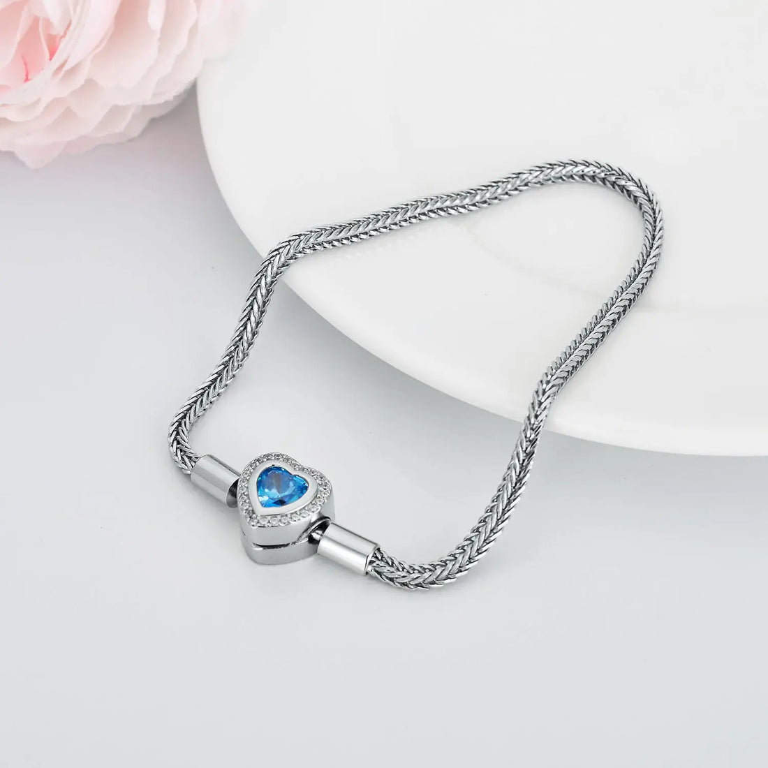 925 Sterling Silver Heart Bead Charm Net Chain for Bracelet - Novarashop