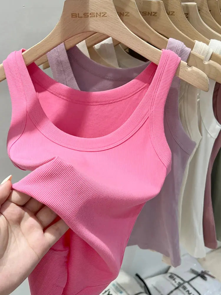 zjaiss Women Solid Round Neck Ribbed Tank Top Camisole Women 2025 Summer Basic Elastic Tank Top Novara Shop   Novara Shop