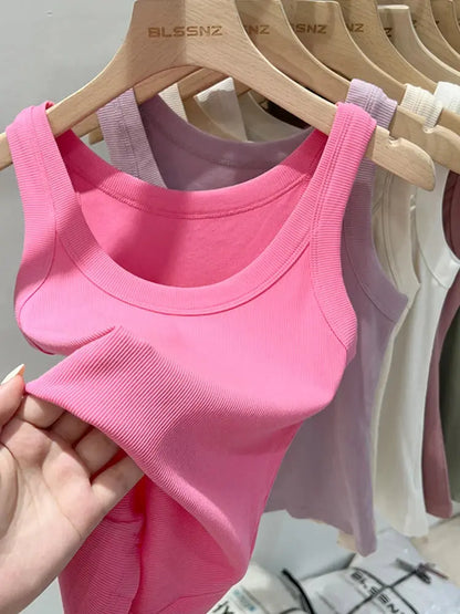 zjaiss Women Solid Round Neck Ribbed Tank Top Camisole Women 2025 Summer Basic Elastic Tank Top Novara Shop   Novara Shop