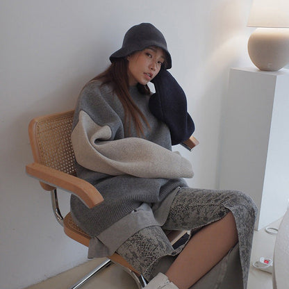Contrast knit sweater lazy sweater Novara Shop   Novara Shop