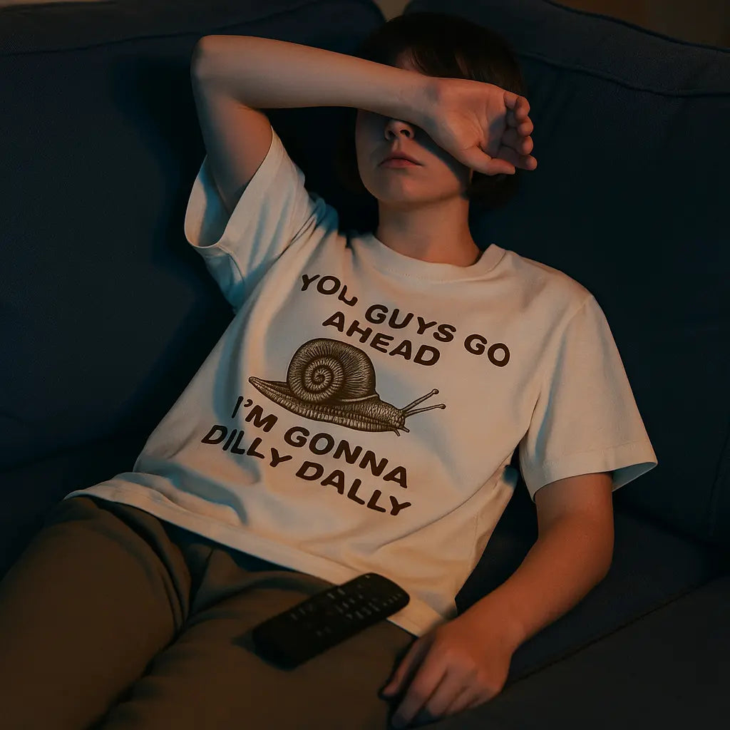 Go Ahead I Am Gonna Dilly Dally Tshirt Man Retro Funny Snail Minimalistic T-Shirt Women Short Sleeve T Shirt Tees - Novarashop