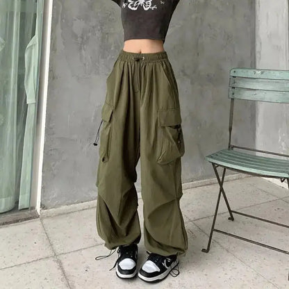 American retro tooling slacks female drape straight beam foot trousers summertime joker loose ins wide-legged pants Novara Shop Women Casual Joggers Tech Pants Solid Low Waist Pants Drawstring Wide Leg Baggy Trousers Y2k Streetwear Oversize Sweatpants  Novara Shop  Women Casual Joggers Tech Pants Solid Low Waist Pants Drawstring Wide Leg Baggy Trousers Y2k Streetwear Oversize Sweatpants