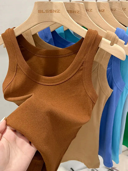 zjaiss Women Solid Round Neck Ribbed Tank Top Camisole Women 2025 Summer Basic Elastic Tank Top Novara Shop   Novara Shop