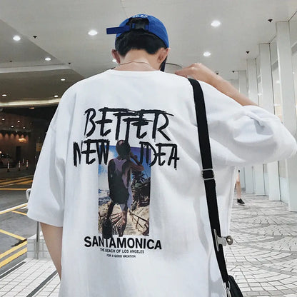 Short Sleeve Men T-shirt Trendy Clothes Summer Loose Half Novara Shop  28.85 Novara Shop White / XL  28.85