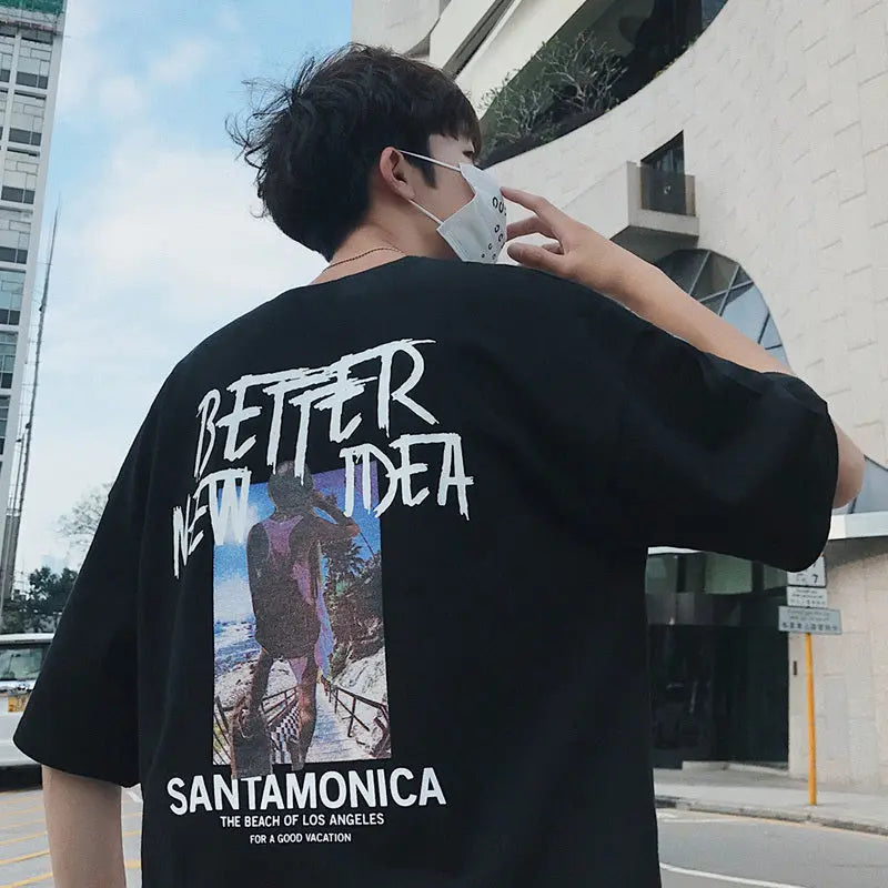 Short Sleeve Men T-shirt Trendy Clothes Summer Loose Half Novara Shop  28.85 Novara Shop Black / XL  28.85