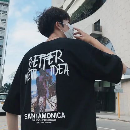 Short Sleeve Men T-shirt Trendy Clothes Summer Loose Half Novara Shop  28.85 Novara Shop Black / XL  28.85