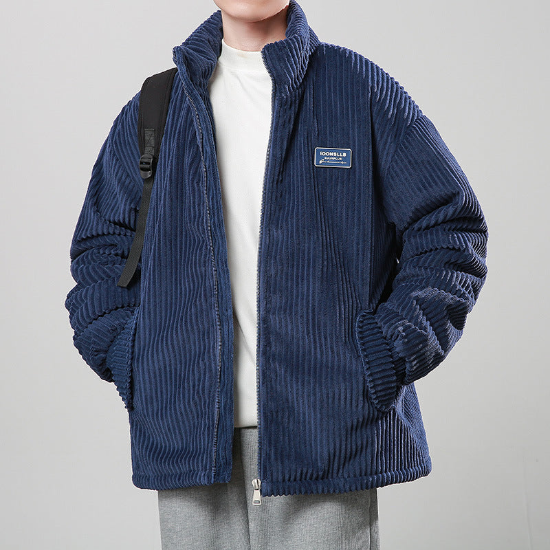 Winter Corduroy Cotton-padded Coat Warm Stand Collar Zipper Jacket Casual Outdoor Streetwear Men&