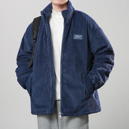 Winter Corduroy Cotton-padded Coat Warm Stand Collar Zipper Jacket Casual Outdoor Streetwear Men&