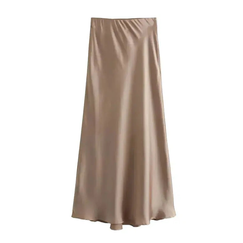 MUJER Woman 2025 Satin Skirt Women High Waist Long Skirts For Women Summer Black Midi Skirt Woman Office Elegant Women&
