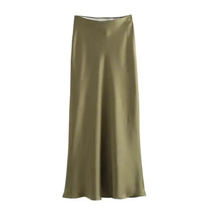 MUJER Woman 2025 Satin Skirt Women High Waist Long Skirts For Women Summer Black Midi Skirt Woman Office Elegant Women&