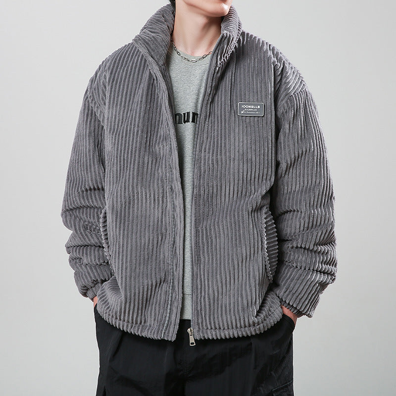 Winter Corduroy Cotton-padded Coat Warm Stand Collar Zipper Jacket Casual Outdoor Streetwear Men&