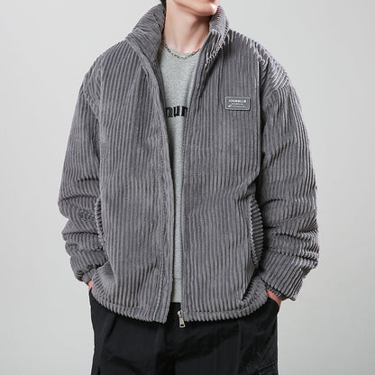 Winter Corduroy Cotton-padded Coat Warm Stand Collar Zipper Jacket Casual Outdoor Streetwear Men&