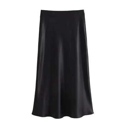 MUJER Woman 2025 Satin Skirt Women High Waist Long Skirts For Women Summer Black Midi Skirt Woman Office Elegant Women&