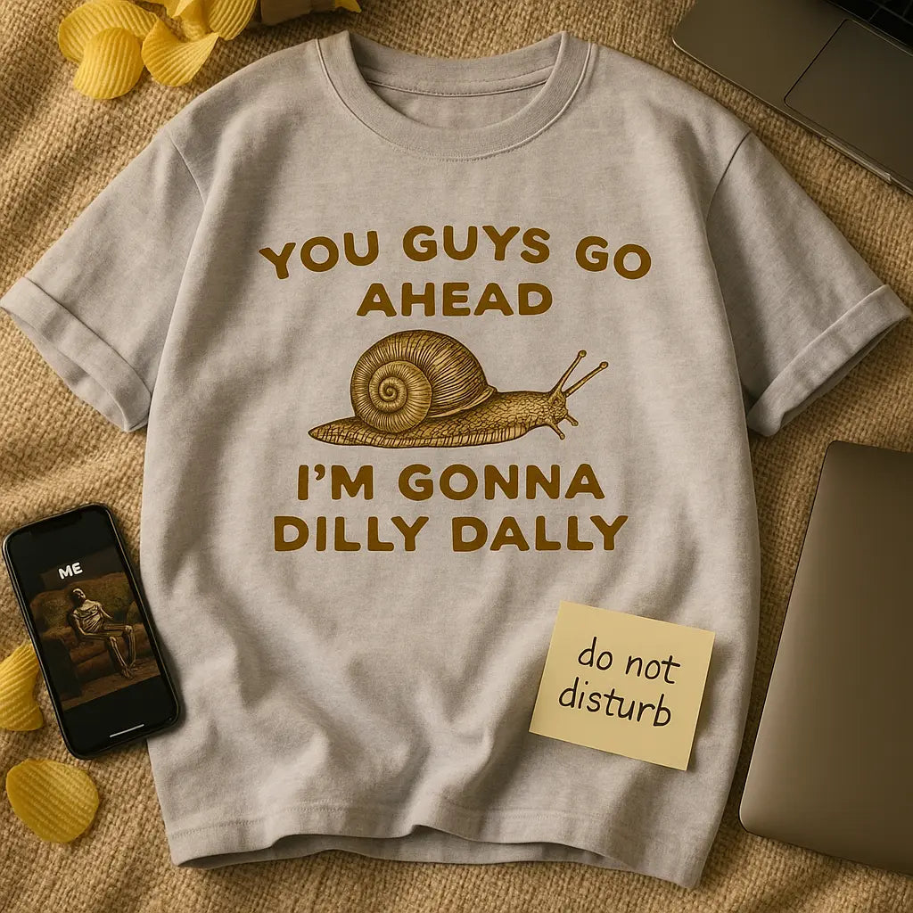 Go Ahead I Am Gonna Dilly Dally Tshirt Man Retro Funny Snail Minimalistic T-Shirt Women Short Sleeve T Shirt Tees - Novarashop