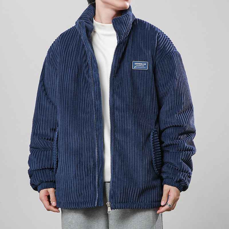 Winter Corduroy Cotton-padded Coat Warm Stand Collar Zipper Jacket Casual Outdoor Streetwear Men&