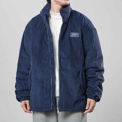 Winter Corduroy Cotton-padded Coat Warm Stand Collar Zipper Jacket Casual Outdoor Streetwear Men&
