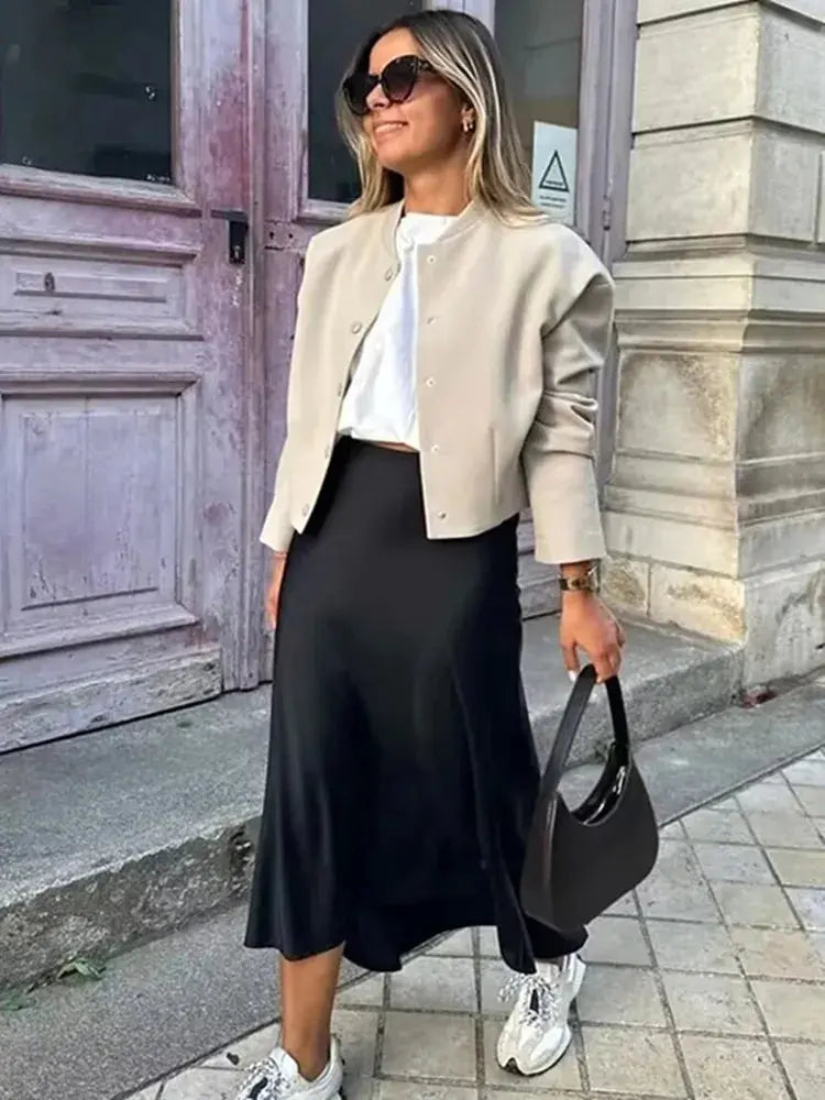 MUJER Woman 2025 Satin Skirt Women High Waist Long Skirts For Women Summer Black Midi Skirt Woman Office Elegant Women&