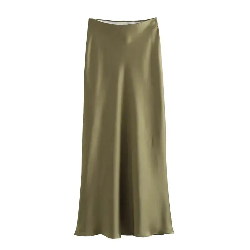 MUJER Woman 2025 Satin Skirt Women High Waist Long Skirts For Women Summer Black Midi Skirt Woman Office Elegant Women&
