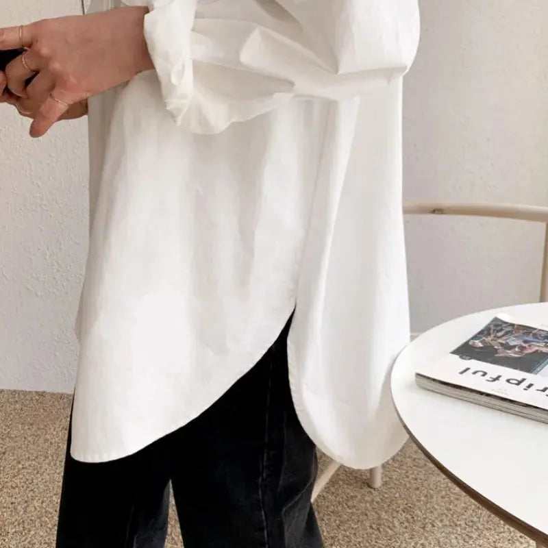 Office Lady Elegant White Casual Loose Blouses Fashion New Cotton Long Sleeve Women Shirt Turndown Collar Tops Novara Shop   Novara Shop