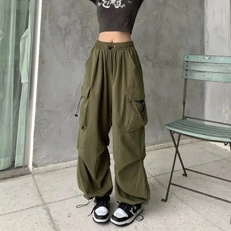 American retro tooling slacks female drape straight beam foot trousers summertime joker loose ins wide-legged pants Novara Shop Women Casual Joggers Tech Pants Solid Low Waist Pants Drawstring Wide Leg Baggy Trousers Y2k Streetwear Oversize Sweatpants  Novara Shop  Women Casual Joggers Tech Pants Solid Low Waist Pants Drawstring Wide Leg Baggy Trousers Y2k Streetwear Oversize Sweatpants