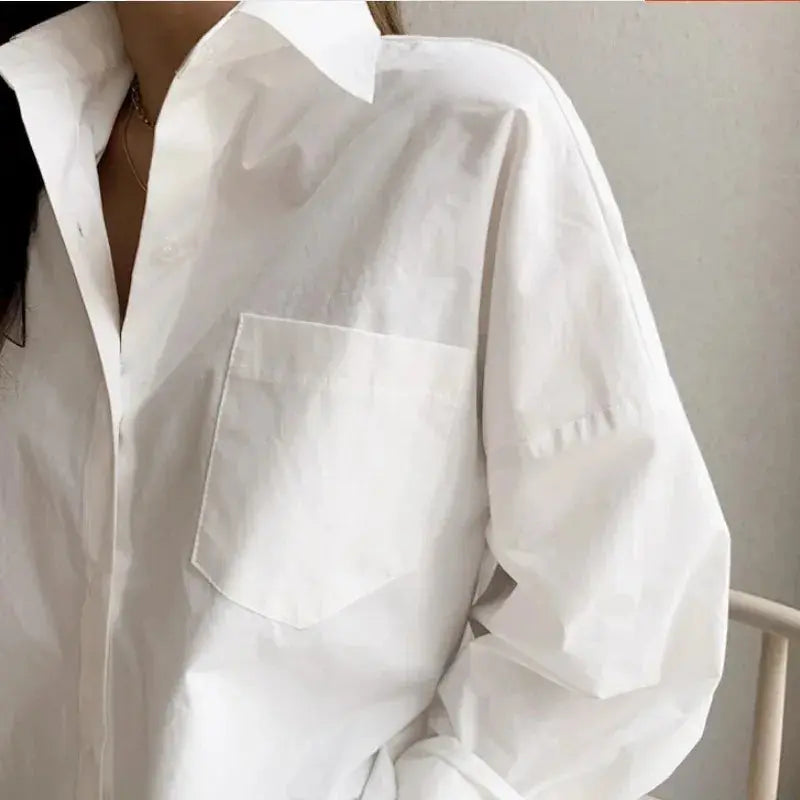 Office Lady Elegant White Casual Loose Blouses Fashion New Cotton Long Sleeve Women Shirt Turndown Collar Tops Novara Shop   Novara Shop