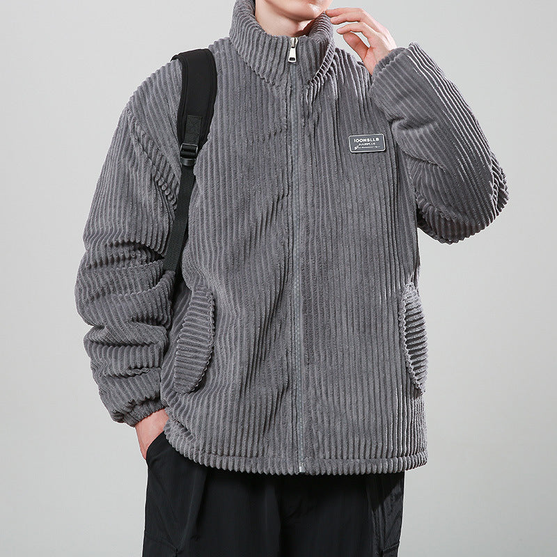 Winter Corduroy Cotton-padded Coat Warm Stand Collar Zipper Jacket Casual Outdoor Streetwear Men&