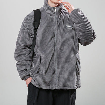 Winter Corduroy Cotton-padded Coat Warm Stand Collar Zipper Jacket Casual Outdoor Streetwear Men&