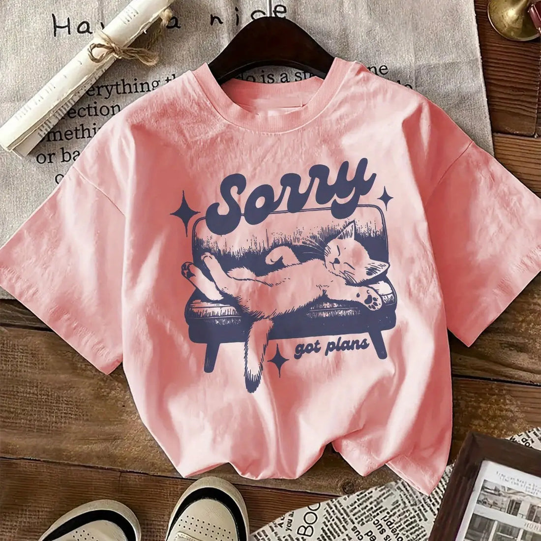 Sorry Cat Print Cotton T-shirt For Women Novara Shop  23.99 Novara Shop Pinkcolor / XXXL  23.99