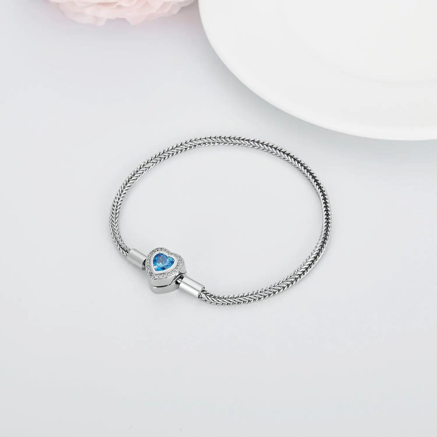 925 Sterling Silver Heart Bead Charm Net Chain for Bracelet - Novarashop