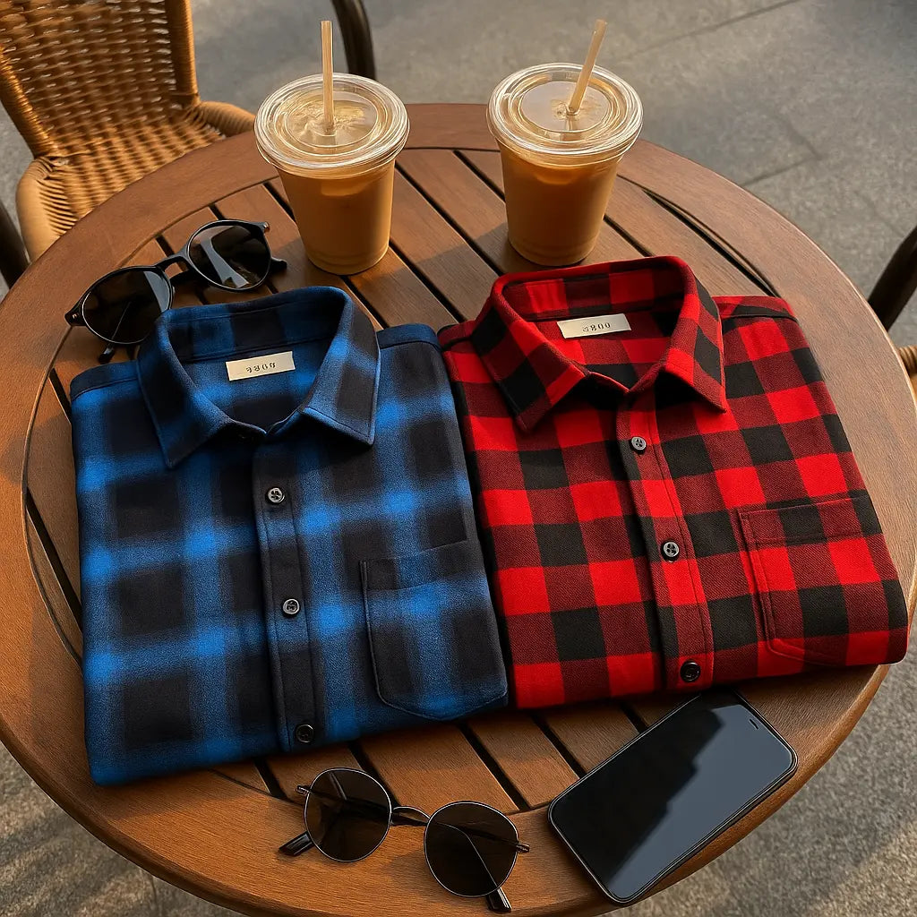 Trendy Black White Plaid Shirt Men&